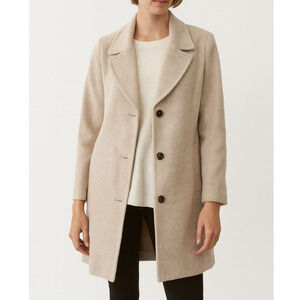Katherine Kelly Lined Alpaca Wool Knee Length Peacoat Jacket Tan Beige 16